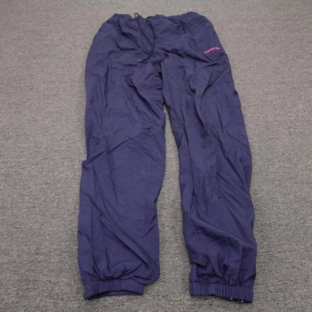 Vintage Adidas Track Pants Mens Medium Blue Nylon Trefoil Ankle Zip 90s
